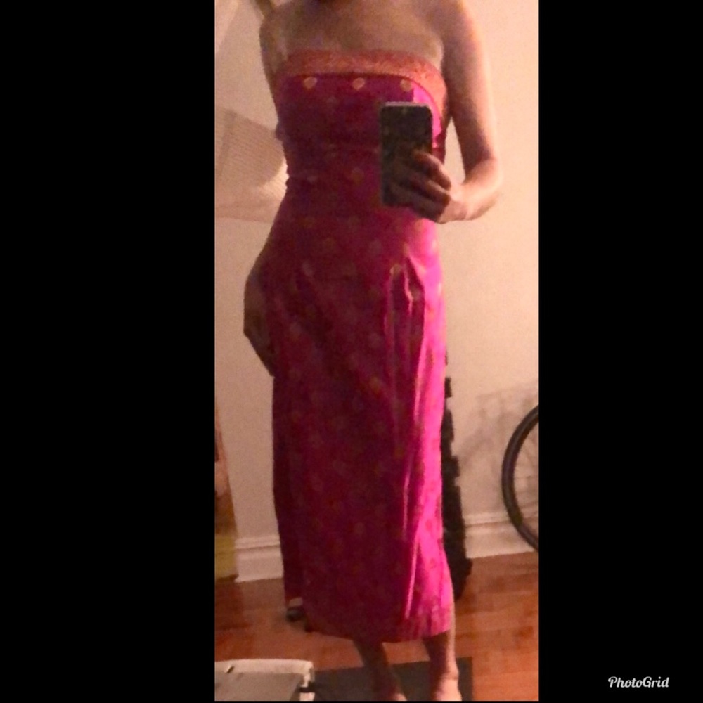 Strapless Allen Schwartz Fucsia Silk Dress